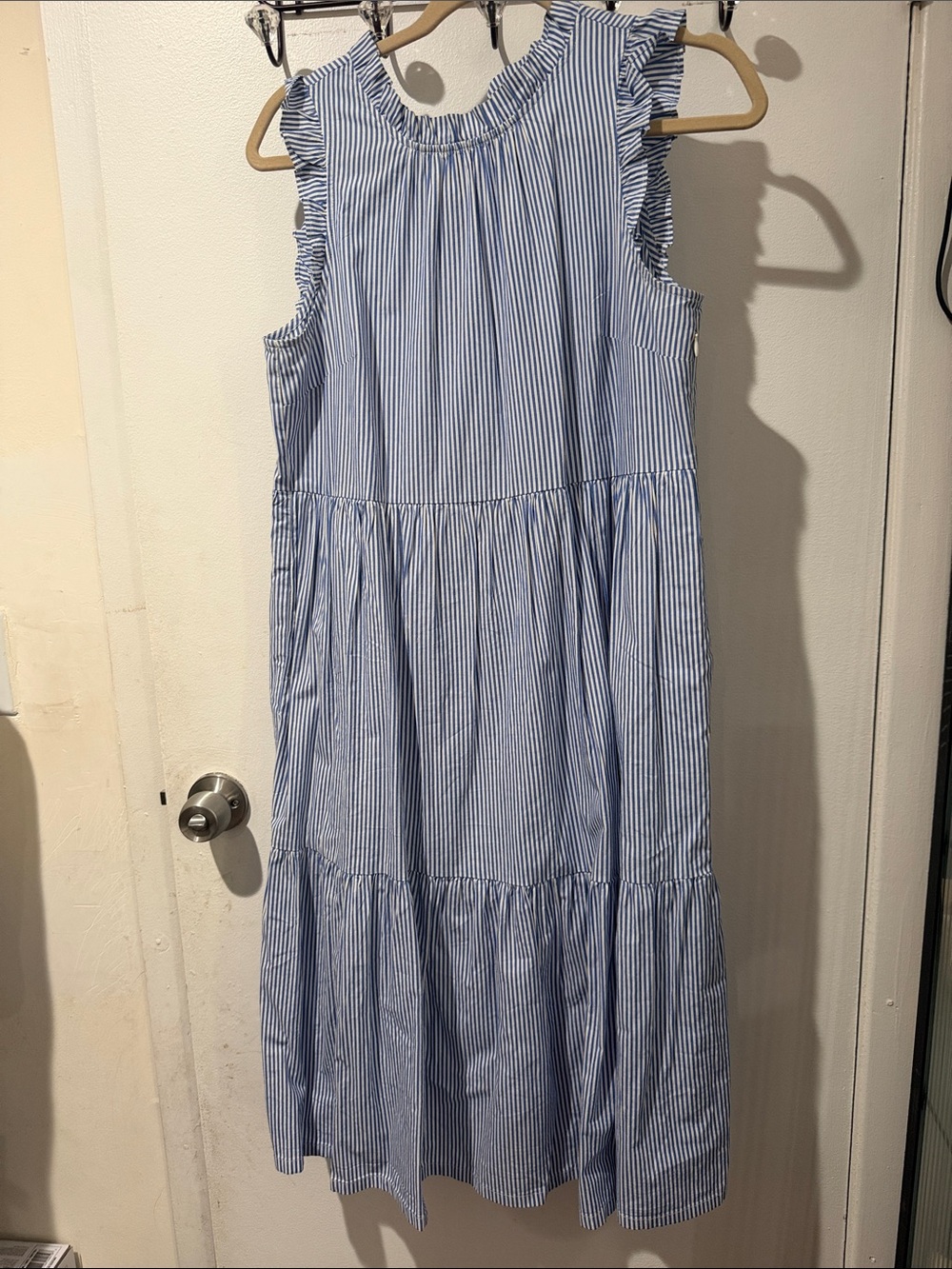 J. Crew Blue and White Striped Sleeveless Dress